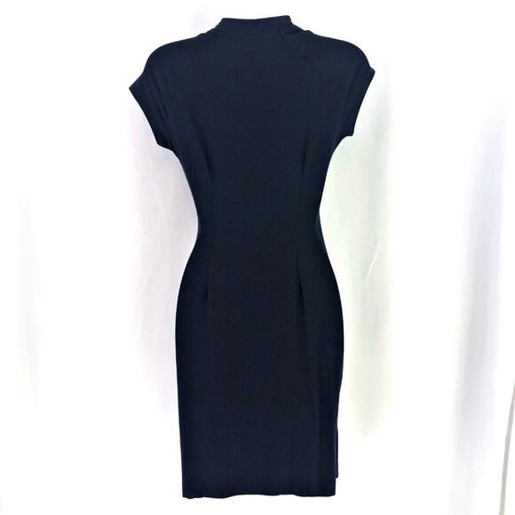 Carmen Marc Valvo Cut & Sew Dress Laced Blue Wrap BodyCon Stretch SMALL - Picture 5 of 7
